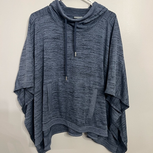 Athleta‎ Blissful Poncho Hoodie Oversized Pullover Blue Sweatshirt Pocket Size S